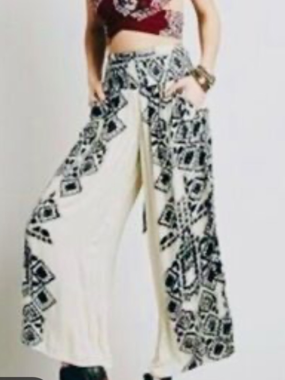 Free People wide leg black and ivory palazzo pants - medium